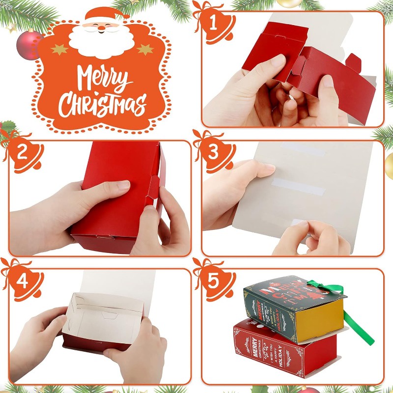 Hộp Đựng Kẹo / Bánh Quy / Quà Giáng Sinh Hình Cuốn Sách / Chúc Mừng Năm Mới / Ông Già Noel