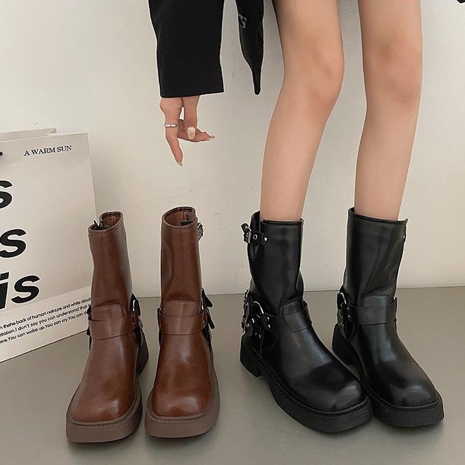 Giày Bốt Cao Bồi Đế Dày Màu Nâu Phong Cách Anh Quốc Thời Trang Mùa Hè 2023 Mới