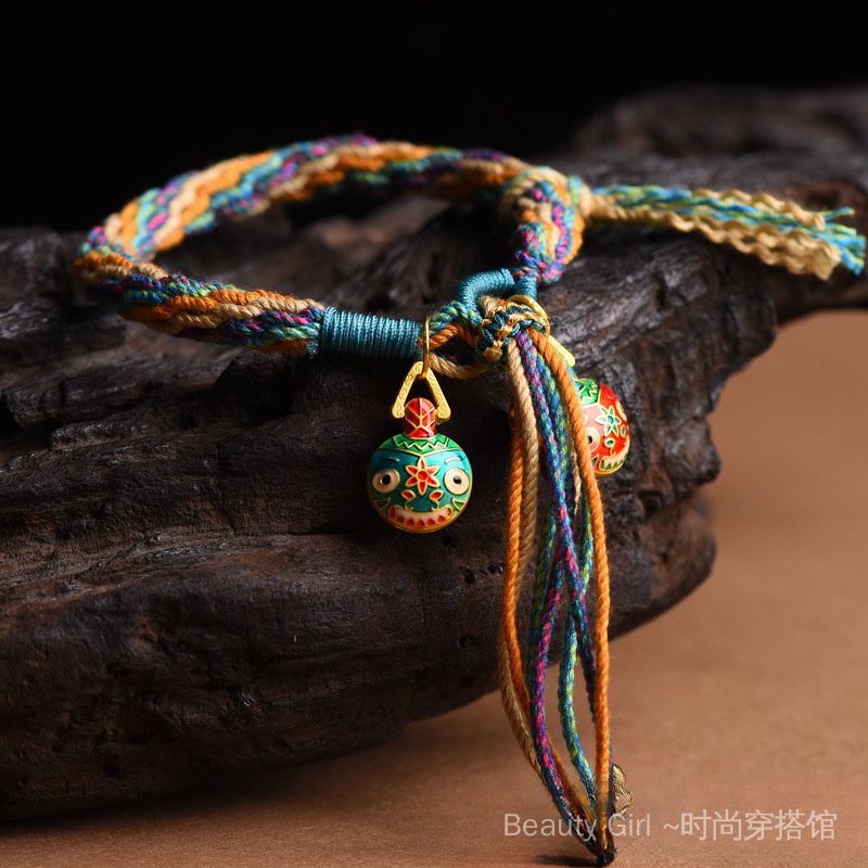 Vòng Tay Dây Thừng cotton Bện Ba Lớp Màu Vàng Phong Cách Trung Hoa Cho Gia Đình