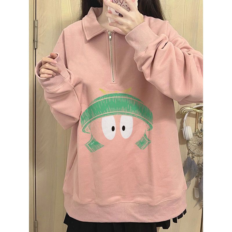 Áo sweater Cổ polo Có Khóa Kéo Nửa Thân Màu Hồng Thời Trang Thu Đông Cho Nữ