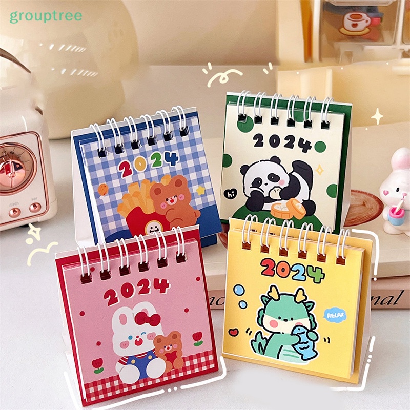 Lịch Để Bàn 2024 kawaii mini Ghi Chú Để Bàn Họa Tiết Động Vật Hoạt Hình Dễ Thương prta