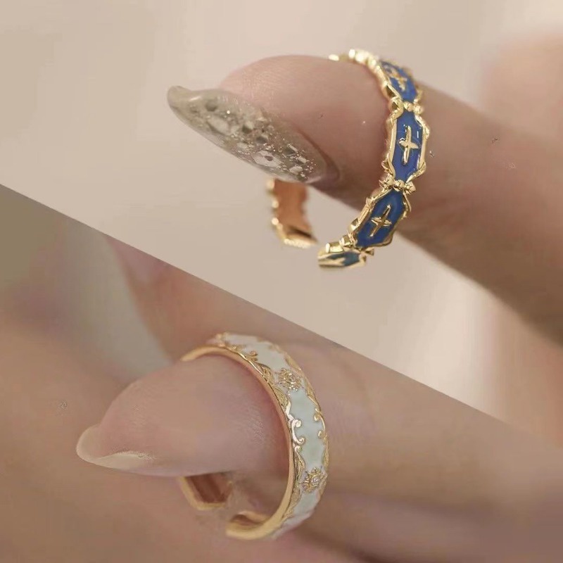 Temperament Enamel Ring Girls' New Pattern Peacock Green Zircon Small Design Sense Light Luxury Ins Fashion Art Index Finger Ring Fashion