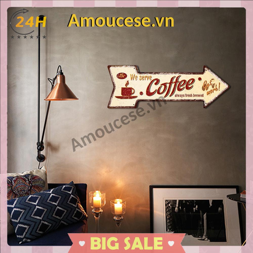 Áp Phích Kim Loại Thiếc Nghệ Thuật Hình Mũi Tên Màu Cà Phê retro Trang Trí Nhà Cửa