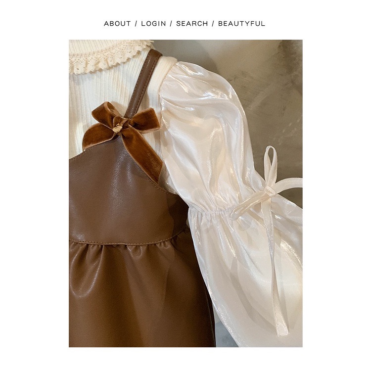 ÁO LEN TAY BỒNG MIX VÁY DA ĐÍNH NƠ PHONG CÁCH CHO BÉ- HÀNG QCCC