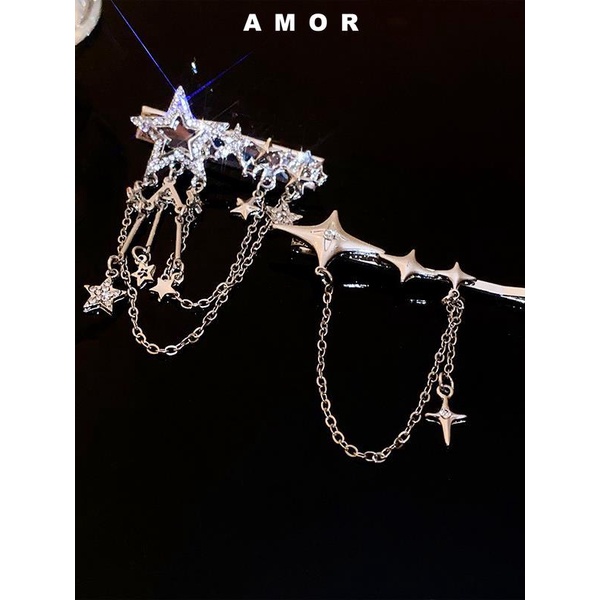 Kẹp Tóc Tua Rua Hình Ngôi Sao Năm Cánh Đính Đá Sang Trọng y2k