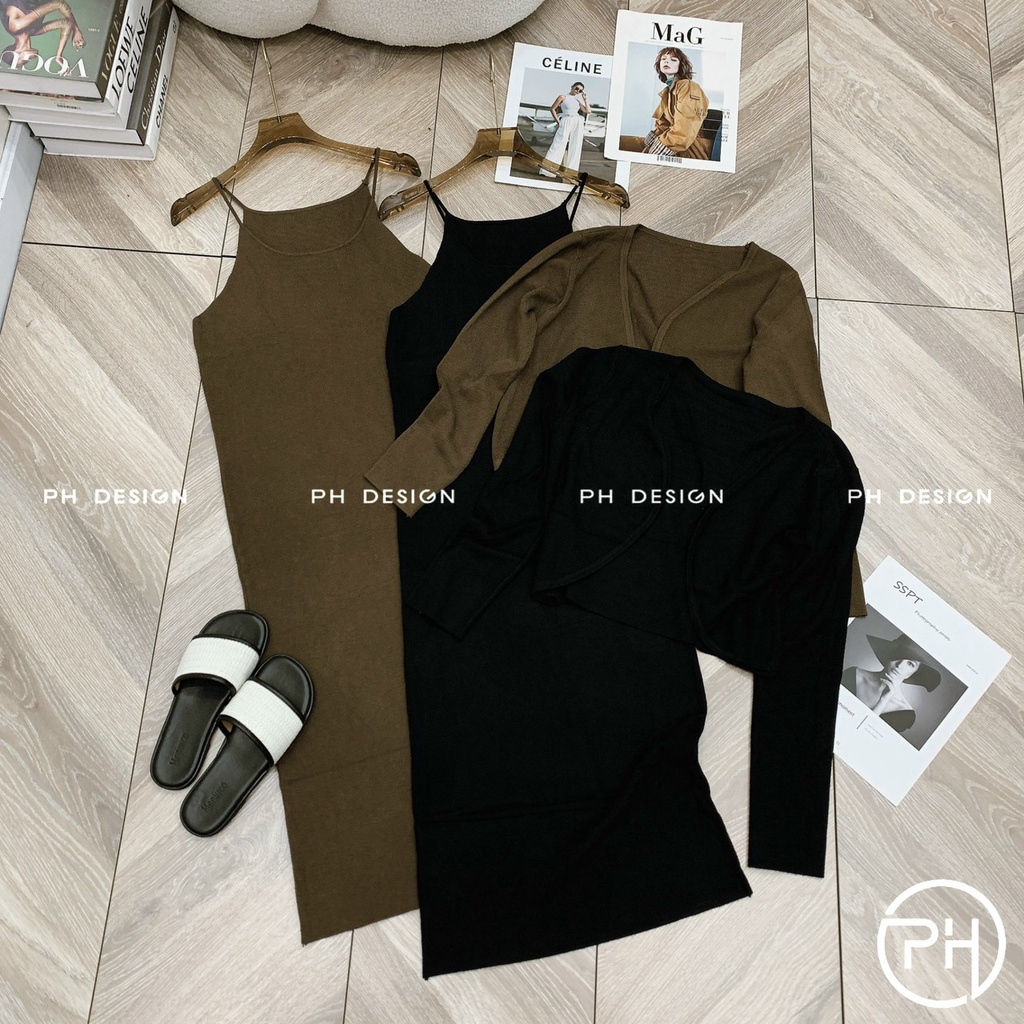 Set váy len 2 dây kèm áo cardigan chất siêu đẹp hàng QC