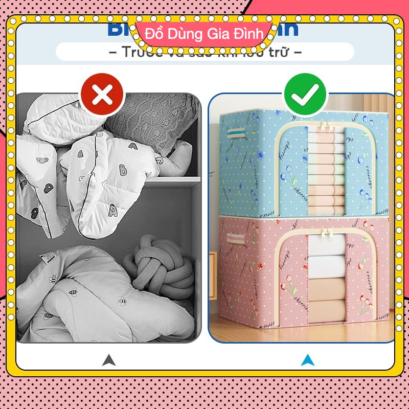Hộp vải khung thép, túi vải đựng đồ, quần áo, chăn màn có khung thép chắc chắn, chống thấm loại cao cấp 66l/100l