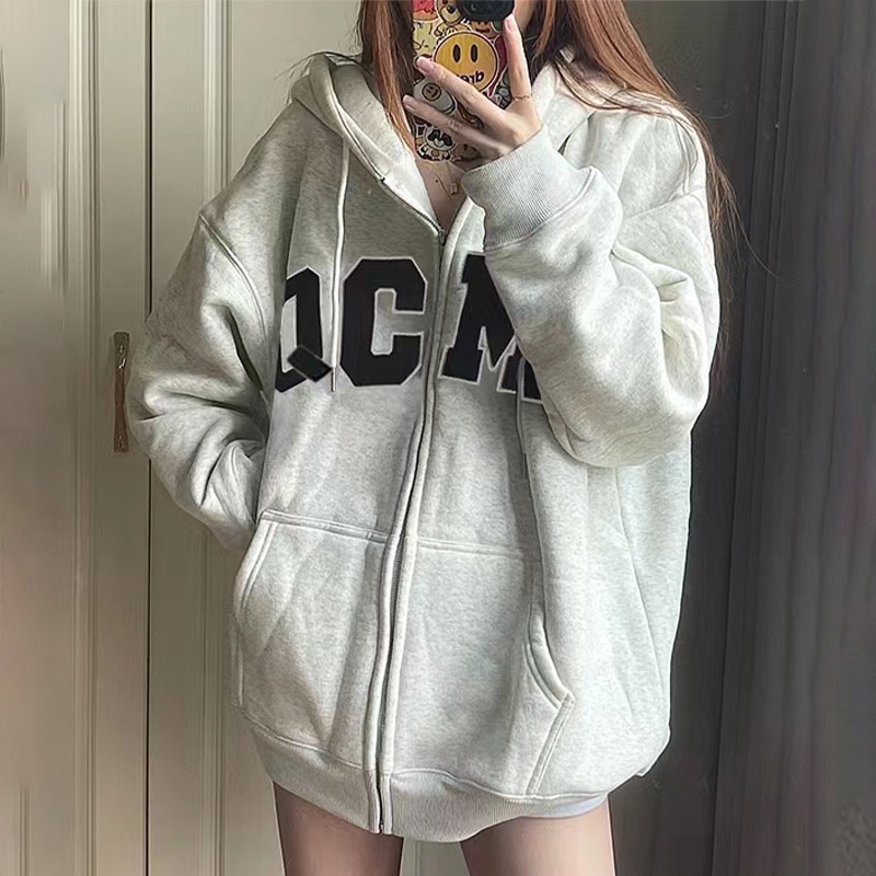 Pinxiang Áo Khoác Hoodie Nỉ oversize Phong Cách retro Mỹ Đẹp Mắt Dành Cho Cặp Đôi