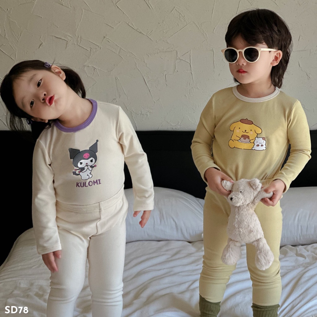 EMBES Bộ quần áo thu đông cotton lót lông nhẹ cho bé trai bé gái 8kg tới 18kg