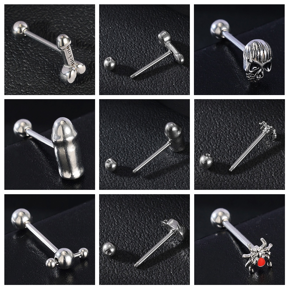1 Nhẫn Lưỡi Hình Đầu Lâu Bằng Thép Không Gỉ 14g