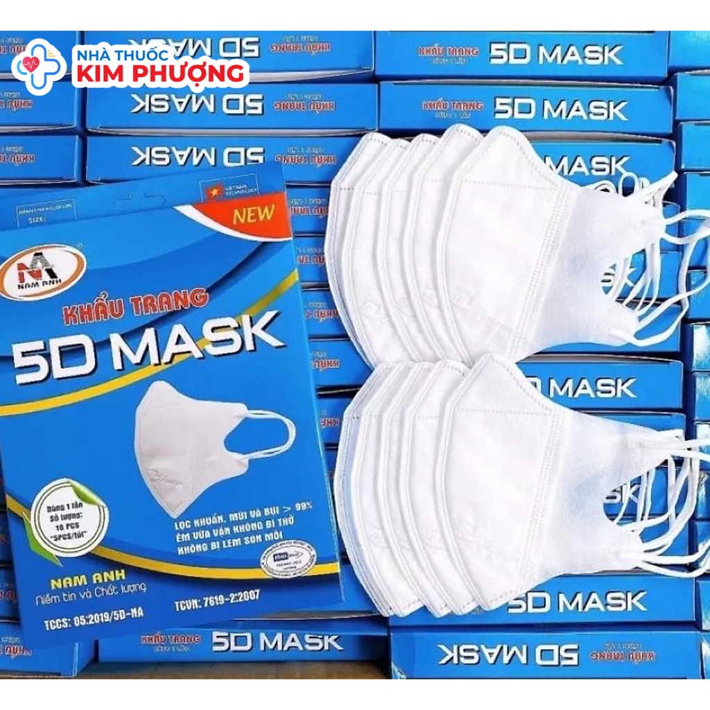 Hộp khẩu trang 5D Mask Nam Anh Famapro quai thun siêu êm 10 cái, kt y tế