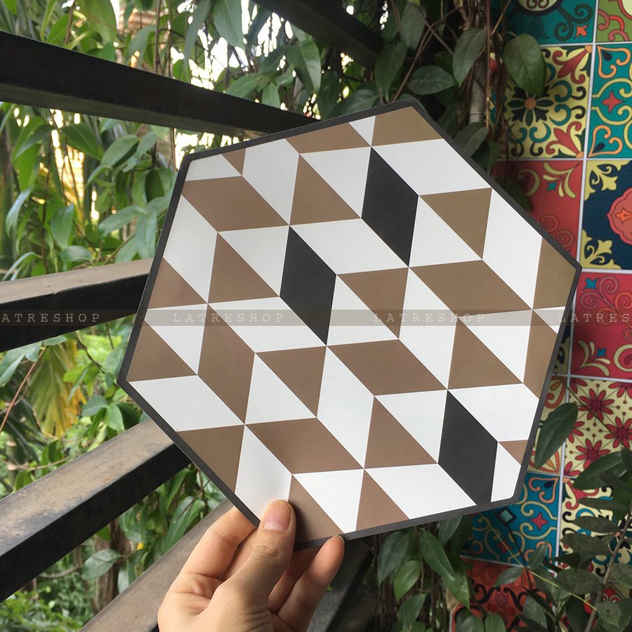 Decal gạch bông ô lẻ hình lục giác hình vuông decor nhà cửa chống nước