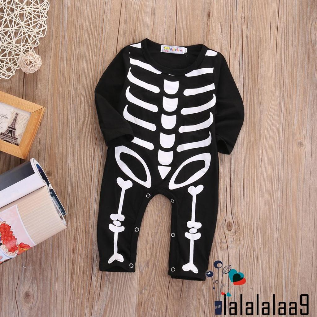 La-new Áo Liền Quần Tay Dài In Hình Đầu Lâu halloween Cho Bé Sơ Sinh 0-24 Tháng Tuổi