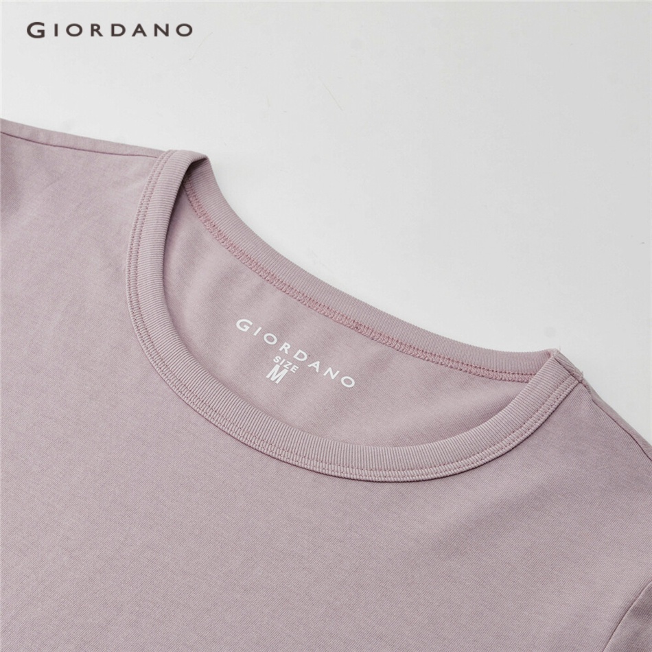 Áo thun GIORDANO 13322882 tay dài cổ tròn màu trơn vải cotton 100% phong cách trẻ trung thường ngày cho nữ