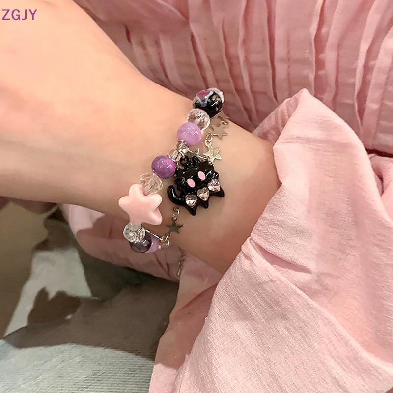 Terokk Vòng Tay Chuỗi Hạt Đính Đá Hình Ngôi Sao Năm Cánh Trái Tim Màu Đen Phong Cách Hàn Quốc Ngọt Ngào Cho Nữ Mới