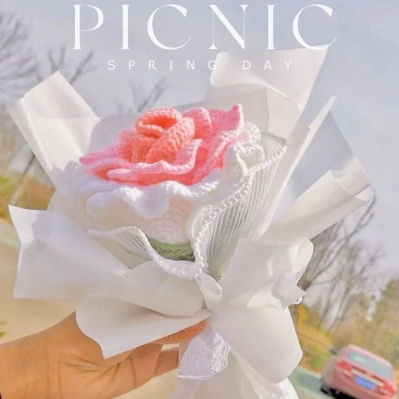 Bó Hoa Hồng Đan Len Thủ Công Dùng Làm Quà Tặng Cho Bạn Gái