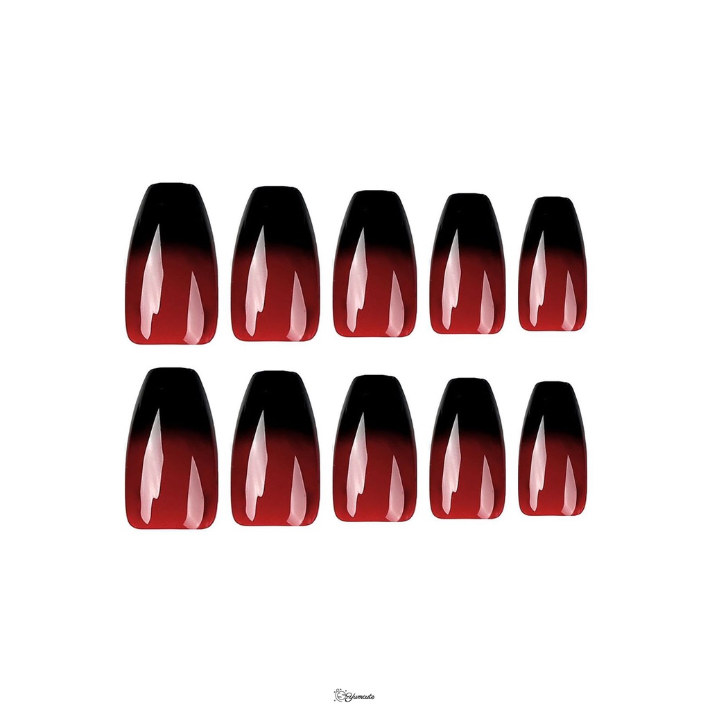 Đen Móng Tay Giả Múa Ba Lê Mỏng Màu Đỏ gradient
