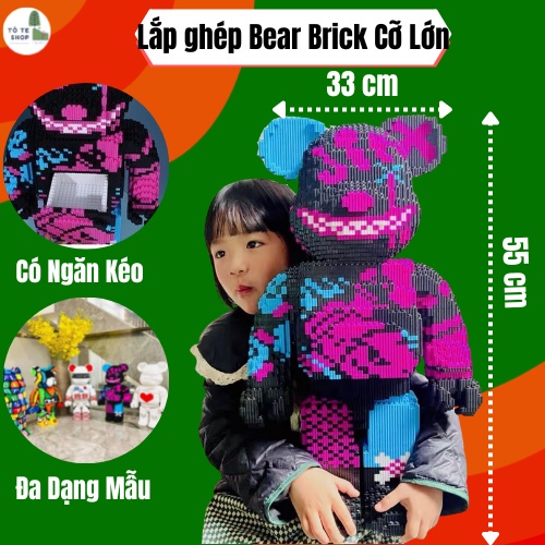 Xả kho Đồ Chơi Lắp Ráp Mô Hình Gấu Bear Brick Cỡ Lớn 35cm, 55cm, Bear Brick Jinx,Ô chữ,Bê Khay tặng thêm xe