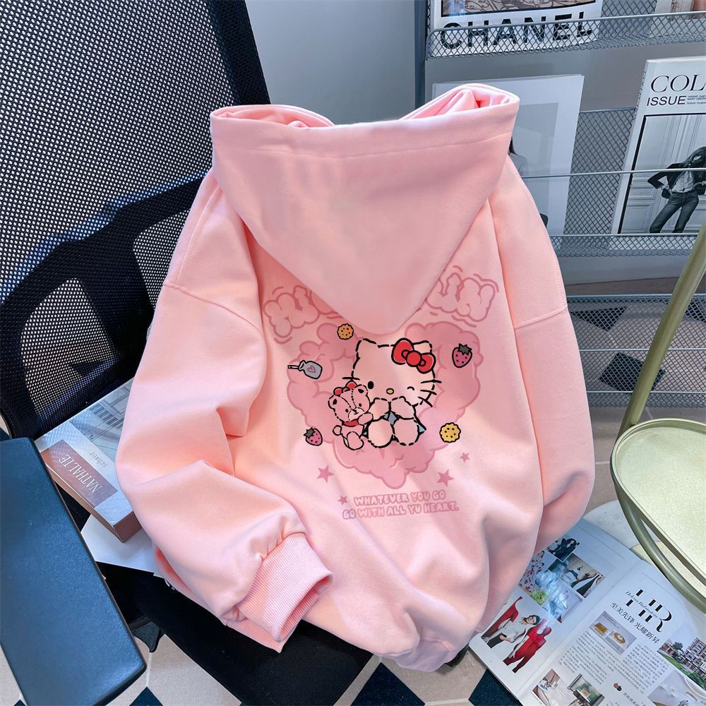 Hellokitty Áo Hoodie Form Rộng In Hình Hello Kitty Phong Cách Hàn Quốc Cho Nữ