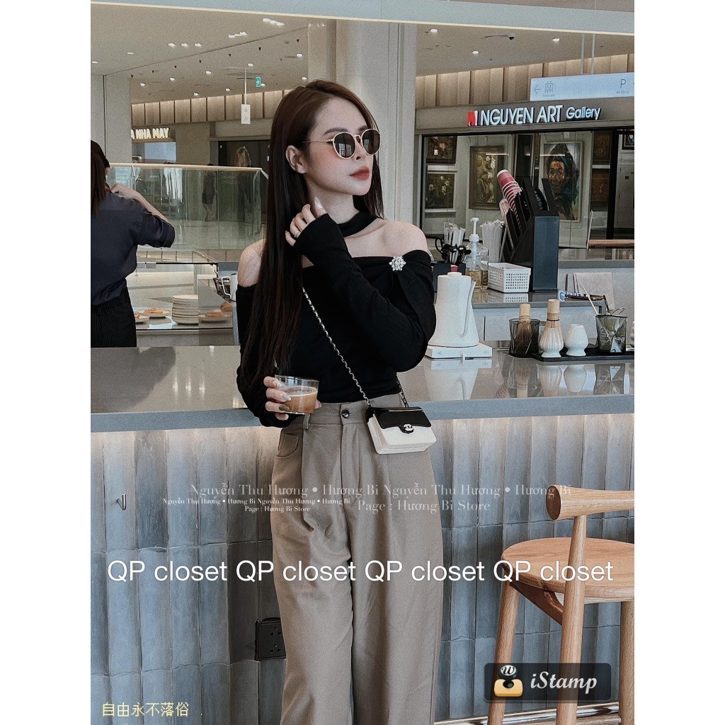 Áo Trễ Vai Sang Chảnh, Thun Tăm Co Dãn, Cài Tag Hoa Đá Xinh Xắn