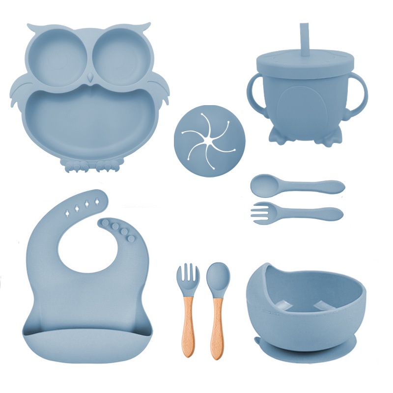 Bộ Dụng Cụ Bàn Ăn Bằng silicone Hình Cú Mèo Cho Bé