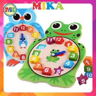 Đồng hồ phân biệt màu sắc hình khối con cú con ếch tuệ minh giúp bé học xem giờ