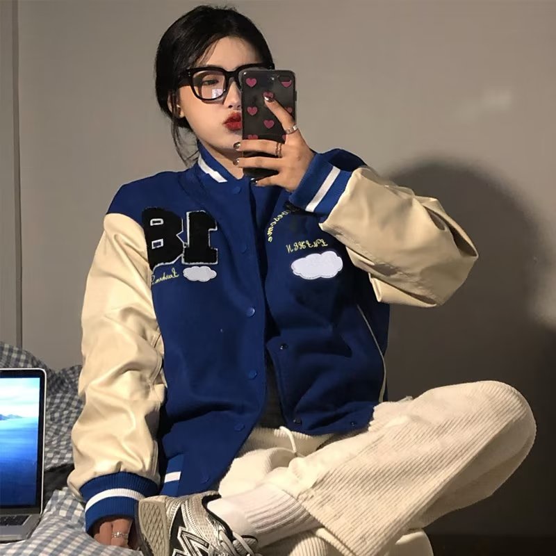 Áo Khoác Bóng Chày Da pu Dáng Rộng Phong Cách Đường Phố Mỹ Cá Tính Cho Nam