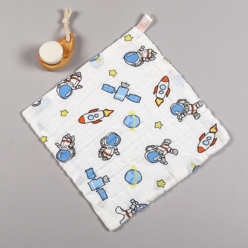 Six Khăn cotton Vuông Màu Trơn Hai Lớp Mật Độ Cao Khăn Lau Mặt Em Bé Hoạt Hình Vải Gạc In Hình Hoạt Hình Nhỏ