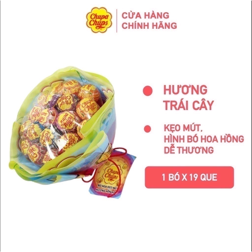 Chupa Chups kẹo mút hương trái cây bó hoa 19 que màu ngẫu nhiên