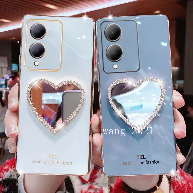 Ốp Điện Thoại Mềm Mạ Điện Tráng Gương Hình Trái Tim Cho vivo y17s 5g 2023 vivoy17s