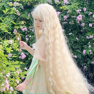  Mga-141 Tóc Giả Nữ Tóc Dài lolita Siêu Dài Nước gợn Ngô Cuộn Nhẹ Vàng Trắng cos Đa Năng Mô Phỏng Full Mũ Phong Cách 