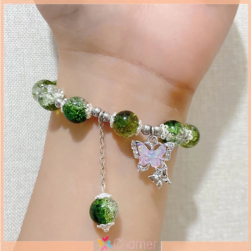 Vòng Tay Chuỗi Hạt Pha Lê Hình Bướm Nhiều Màu Co Giãn Thời Trang Cho Nữ