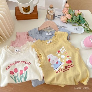 Áo thun sát nách vải cotton phối ren kiểu hàn quốc thời trang mùa hè cho bé gái