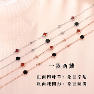 Vòng Tay Bạc s925 Mã Não Bốn Lá Phong Cách mori Hàn Quốc Cho Nữ Sinh