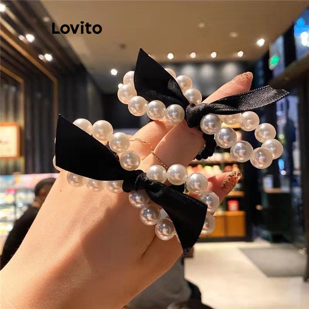 Lovito Dây buộc tóc ngọc trai trơn thông thường cho nữ LNA32332