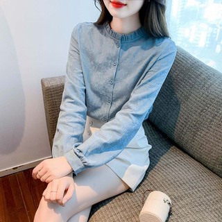 Áo sơ mi chiffon cổ đứng thời trang mùa thu cho nữ