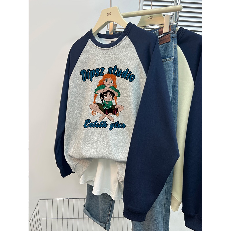 Áo Hoodie cotton Nỉ Tay Dài Dáng Rộng In Chữ Phong Cách Hàn Quốc Thời Trang Mùa Đông Cho Nữ