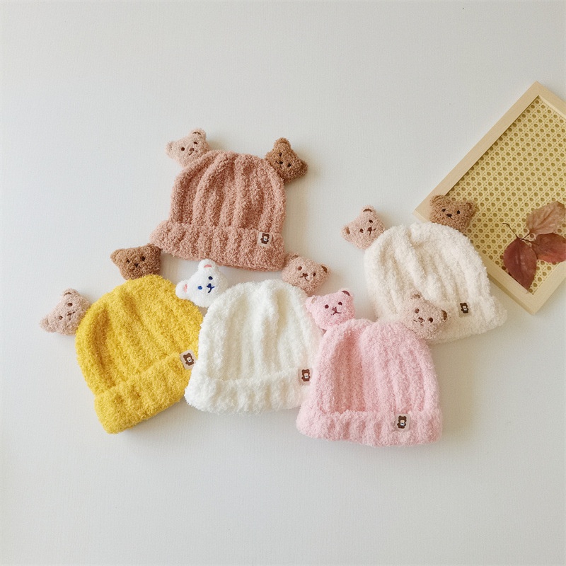 PVN61643 Mũ Len Gấu 3D Lông Cừu Cho Bé Kèm Khăn Quàng Cổ 5-24 Tháng