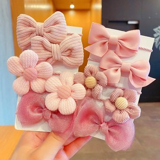 Bộ 10 Dây Cột Tóc Đính Nơ Hoa Dễ Thương Phong Cách Hàn Quốc Cho Bé Gái