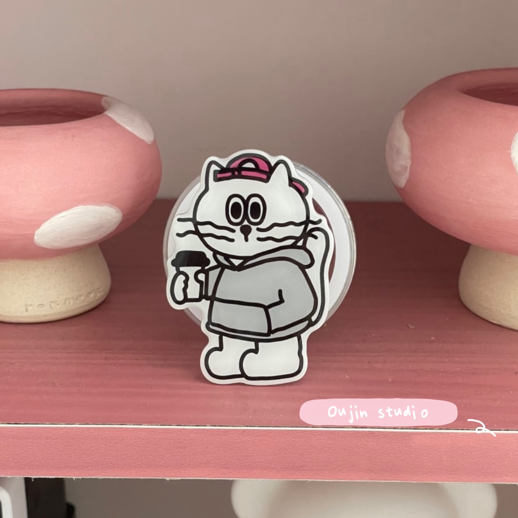 Miếng Dán Đỡ Điện Thoại Từ Tính Không Dây Hình Mèo Dễ Thương Có Thể Thu Vào