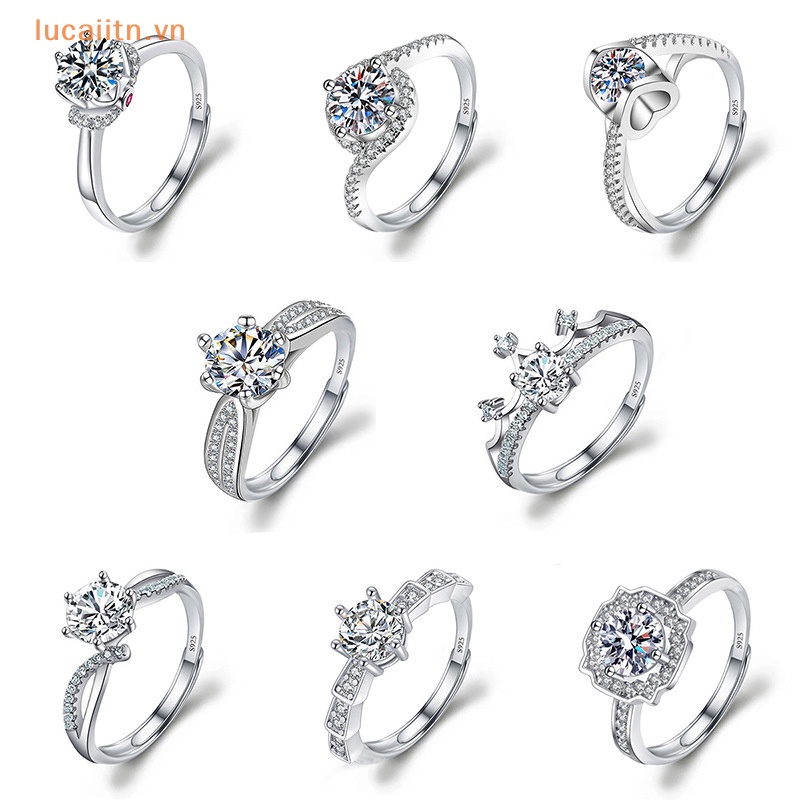 Nhẫn Mạ Bạc 925 Đính Đá Kim Cương Nhân Tạo Lucaitn moissanite Có Thể Điều Chỉnh Kích Cỡ Cho Nữ vn