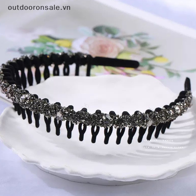 Băng Đô Cài Tóc Màu Trơn Đính Đá Có Răng Chống Trượt Thời Trang Cho Nữ