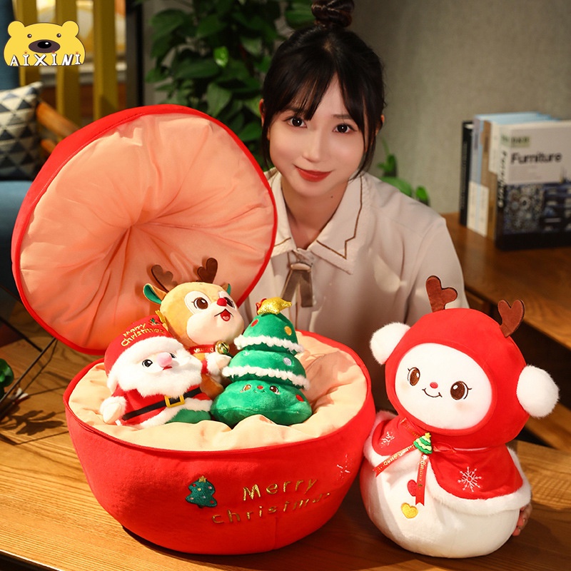 Búp Bê Nhồi Bông 5 Trong 1 Hình Quả Táo / Hươu / Người Tuyết / Ông Già Noel / Cây Thông Giáng Sinh