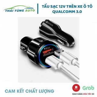 Cốc Sạc Nhanh Ô Tô,Tẩu Sạc Xe Hơi Qualcom 12V, Sạc Xe Ô Tô Siêu Nhanh An Toàn 2 Cổng USB 3.0 Đèn Led Cắm Tẩu