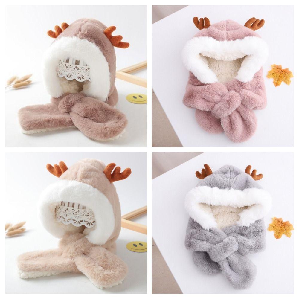 Shanhai set Mũ Trùm Đầu Và Khăn Choàng Cổ Bằng Vải Dệt Kim Màu Trơn Họa Tiết Hoạt Hình one piece Phong Cách Hàn Quốc Dành Cho Trẻ Em