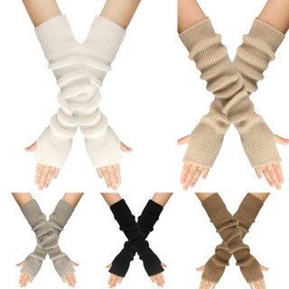 Găng Tay Len Hở Ngón Dài 54cm Bảo Vệ Cánh Tay Cho Nữ