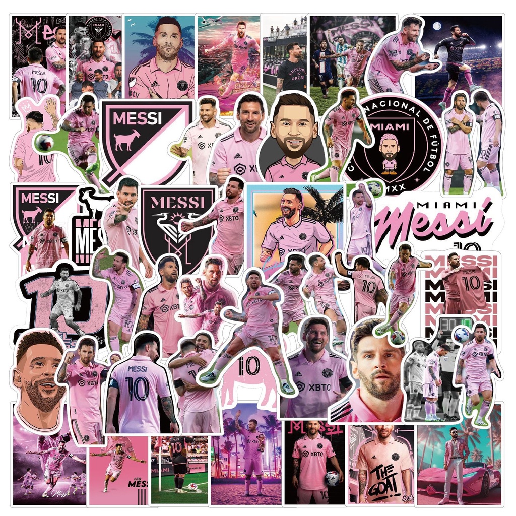 Bộ 50 Miếng Dán Chống Thấm Nước Họa Tiết graffiti inter miami cf lionel messi Cho Mũ Bảo Hiểm Xe Đạp