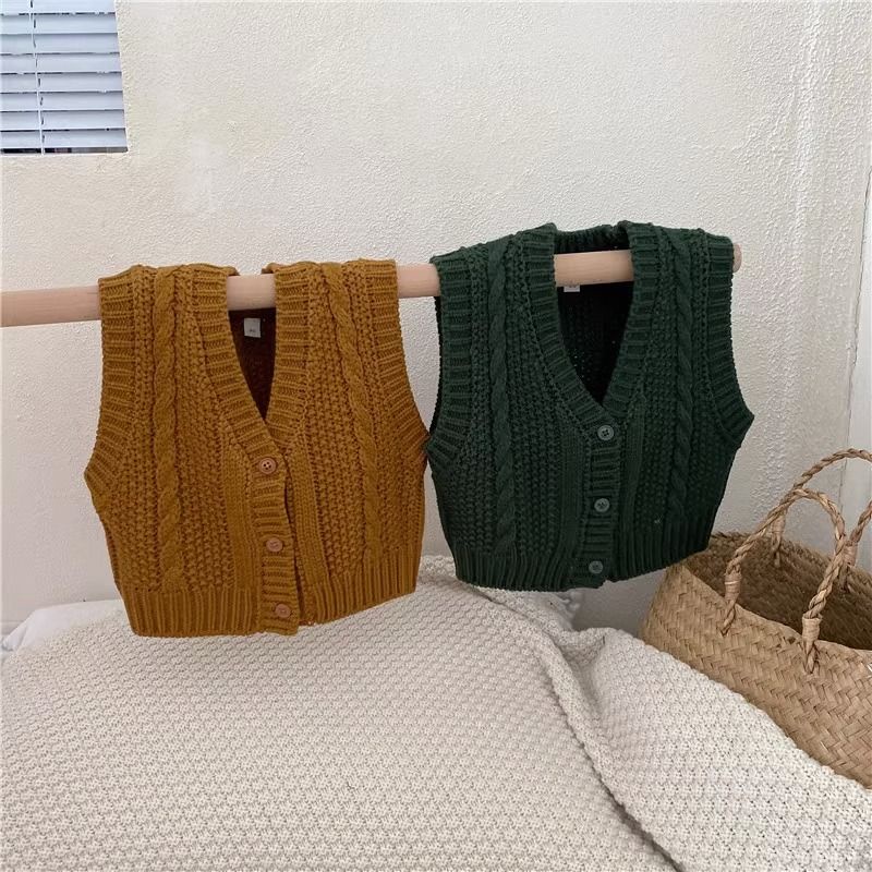 Set Áo Len Không Tay + Quần Dài Ống Rộng Thời Trang Xuân Thu Cho Bé Trai