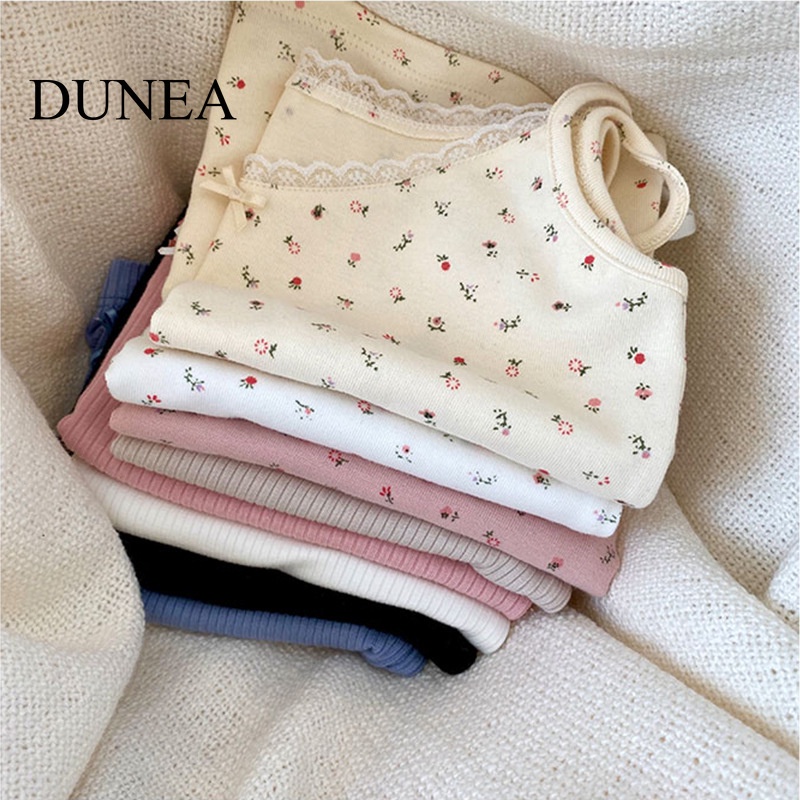 DUNEA Áo Hai Dây Phối Ren Hoa Ngọt Ngào Thời Trang Mùa Hè Cho Nữ