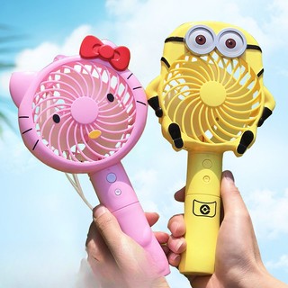 Quạt Điện usb mini Cầm Tay Hình minion hello kitty Dễ Thương Có Thể Sạc Lại